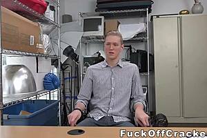 Cute White Guy Takes Fat Black Cock Bareback in Office Backroom