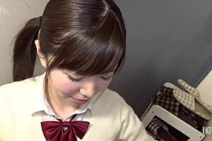 Asian beauty enjoys optional facial and creamy finish in this video