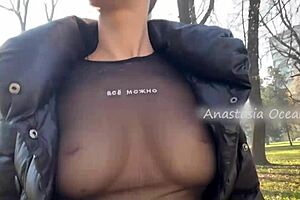 Beauty Flashes Big Boobs in Public Park During Bold Walk