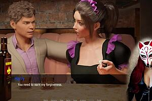 redhead milf in maid cosplay stockings