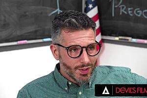 Devilsfilm story: I ended up banging my bratty student Nicole Aria after class. Man, that deepthroat was wild!