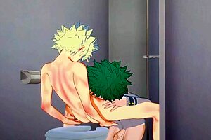 Gay hentai featuring Midoriya and Bakugou in a hot threesome