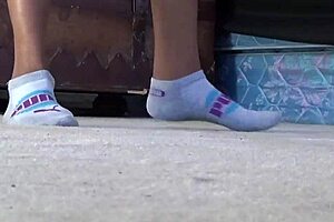 exploring puma socks in fetish style with ebony cougar