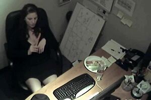 Secretary Rubs Her Tits and Masturbates Wildly at Work