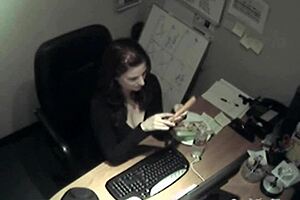 Secretary Rubs Her Tits and Masturbates Wildly at Work