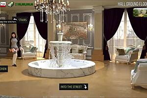 cute teen in fashion business outfit plays 3d game with anime style!