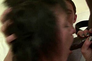 Ebony milf takes two big cocks