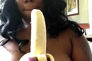 Watch me suck this banana like a big cock, gagging deepthroat.