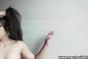 latina kneels to suck big cock grips hair fucks face nacho rims ass fucks doggie against wall