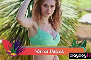 Big-Boobed Ukrainian Blondie Yana West Strips And Poses Outdoors On Hillside