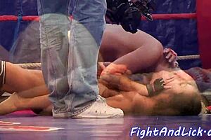 babe wrestles lesbian for oral pleasure