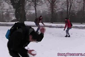 Teen In Threesome Gets Doggystyled And Facialed