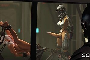 Shaved pussy blonde gets extreme anal in futuristic prison