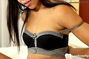 gorgeous ebony babe fingers her tight wet shaved pussy to orgasm