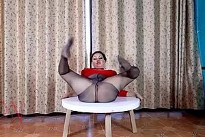 Hot housewife in pantyhose undressing at the party