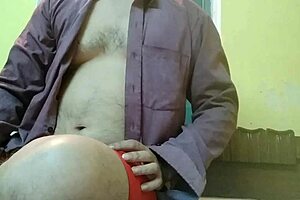 He masturbates his huge big cock at home