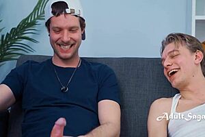 Two Straight Guys Jerking Off To Porn Together