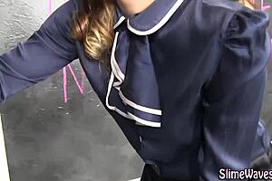 Beautiful woman wears high heels and gets facial in gloryhole scene