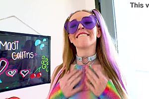 Madi collins petite 18+ 19 yo huge cock pov no hands blowjob and huge load cum swallow wow