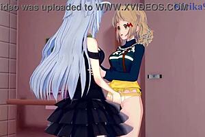 Hibiki Tachibana and Miku Kohinata in intense lesbian play