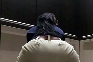 Public elevator scene with a beautiful woman with a big ass and small tits