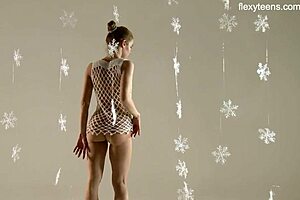 christmas themed gymnastics by petite brunette svetik in dress
