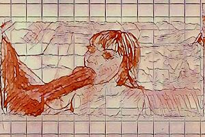 drawing of a milf giving blowjob to a dark big dick in hentai style for you