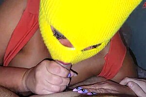 Milf Blows Cock In Mask, Gets Creampie!