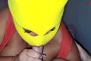 Milf Blows Cock In Mask, Gets Creampie!