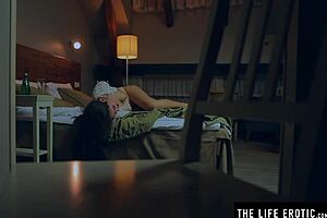 russian milf with puffy nipples masturbates intensely, rubbing her big tits and reaching orgasm