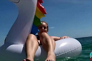 Blonde British Wife And Husband Engage In Erotic Play With Unicorn. On Public Beach With Big Ass.