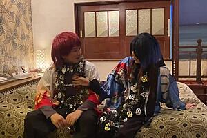 Married Japanese woman cosplays and gives deep blow job for Halloween