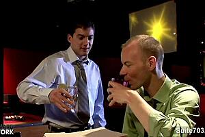 Gay porn stars have sex in the locker room