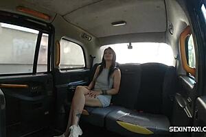 I lick her tattooed brunette in the taxi