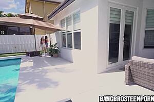 Venus Vixen and Renee Rose try to enter the house. They find her stepbrother jerking off.