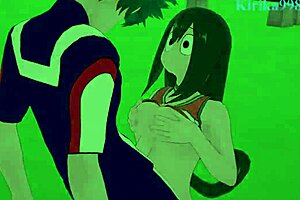 Tsuyu Asui, Kyoka Jiro, dan Izuku Midoriya dalam aksi hentai My Hero Academia liar