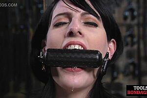 Busty Submissive Subject Riding Sybian While Bound by Dom