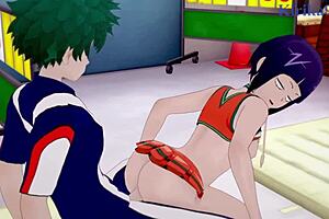 Tsuyu Asui, Kyoka Jiro, and Izuku Midoriya in Wild My Hero Academia Hentai Action