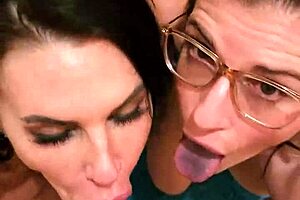 Fucking two milf sluts in the bathroom during a porn party, cumming on their faces - cory chase and piper press