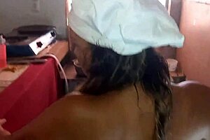 kitchen encounter turns into bent over blowjob with big tits and big ass