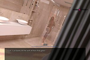 Dreams of Desire - Alex Watches Jena Taking Shower in 3D Game Bathing Scene