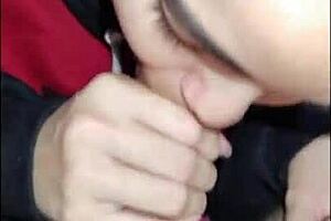 Cute teen gives respectful blowjob in pov, deepthroat to end night with white moon 😘