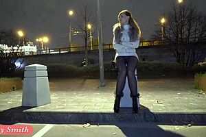 Russian Beauty Jeny Smith Walks Public In Transparent Tights Without Panties
