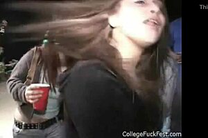 Hot blonde babe loves getting dick in this threesome freshman fantasy