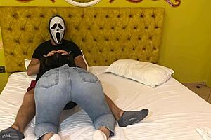 Ghostface Gets Free Blowjob from Brunette in Halloween Costume