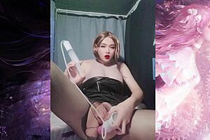 Beautiful ladyboy enjoys playing with syringe and semen