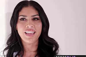 Horny big tits milf Queenie Sateen relaxes big cock client with blowjob and tit job