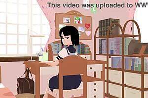 Asian schoolgirl in sailor uniform poses in her room
