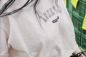 Young beautiful teen I met at the supermarket licks and swallows cum in POV.