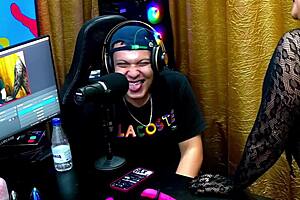 latina andressa sanchez teases ruan with her ass on camera. she pulls his cock out for a wild podcast.